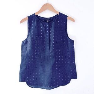 J.Crew Silk Popover in Navy Polka Dot